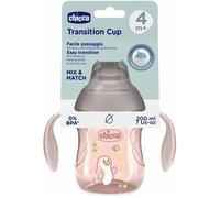 Chicco Transition Cup Bicchiere Antigoccia per Bambini 200ml, 1 Tazza Biberon 4+ Mesi per Imparare a Bere, con Beccuccio Ergonomico in Silicone, Doppia Valvola Anticolica, senza BPA - Rosa