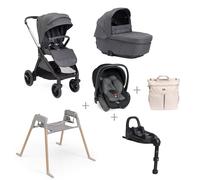 CHICCO - Trio Bellagio Black Satin Con Seggiolino Auto First Recline + Base Auto + Borsa + Stand Lullaglide
