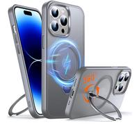 Chicfun 360 ° O-Ring MagStander per iPhone 14 Pro Max Case con supporto magnetico anello [Compatibile con MagSafe 360 ° Rotate Stand Ring Militare Shockproof] Magnete 14 Pro Max Cover Grigio opaco