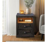 ChicFurnit Comodino, comodino con stazione di ricarica USB, illuminazione dimmerabile a 3 colori e 2 cassetti, comodino da 48 cm con ripiano aperto, sensore umano e maniglie in metallo nero, grigio