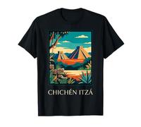Chichen Itza Mexico Piramide Maya Vintage Viaggio Opera d'Arte Maglietta