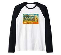 Chichen Itza Mexico Vintage Viaggio Souvenir Art Graphic Maglia con Maniche Raglan