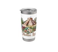 Chichen Itza Piramide Floreale Viaggio Art Design Bicchiere termico in acciaio inox doppia parete