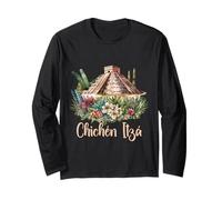 Chichen Itza Piramide Floreale Viaggio Art Design Maglia a Manica
