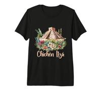 Chichen Itza Piramide Floreale Viaggio Art Design Maglietta Premium