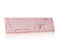 CHICHEN Tastiera da gioco in stile retrò Steampunk, interruttori blu, retroilluminazione bianca pura, cavo USB, per PC portatile, desktop, elegante tastiera meccanica rosa con copritasti rotondi
