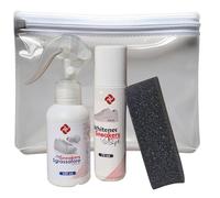 CHICHOUSE Kit Pulizia Sneakers - Set Completo con Spugna, Sgrassatore 100 ml, Lucidante/Sbiancante 75 ml e Pochette - Per Pulire, Sgrassare e Lucidare Scarpe da Ginnastica