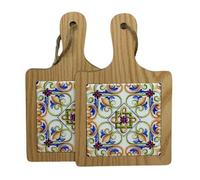 ChicHouse Set 2pcs mini taglieri da cucina in legno con manico ideali per piccoli antipasti, formaggi, salumi o come salva superfici e sottopentola. (2, Verde e Blu, Quadrato 19.6 x 12.3 x 1 cm)