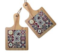 ChicHouse Set 2pcs mini taglieri da cucina in legno con manico ideali per piccoli antipasti, formaggi, salumi o come salva superfici e sottopentola. (2, Rosso, Quadrato 19.6 x 12.3 x 1 cm)