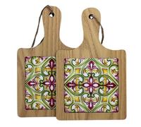 ChicHouse Set 2pcs mini taglieri da cucina in legno con manico ideali per piccoli antipasti, formaggi, salumi o come salva superfici e sottopentola. (2, Rosa e Verde, Quadrato 19.6 x 12.3 x 1 cm)