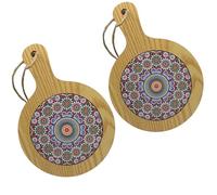 ChicHouse Set 2pcs mini taglieri da cucina in legno con manico ideali per piccoli antipasti, formaggi, salumi o come salva superfici e sottopentola. (2, Fiore Rosso, Rotondo 20.5x14.5x1 cm)