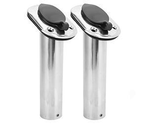 CHICIRIS 2 Portacanne da Pesca per Barca, Montaggio a Filo da 9 Pollici, Acciaio Inossidabile 316, Rivestimento in PVC con Tappo per Yacht, Flangia Lucida Angolata a 30 gradi.