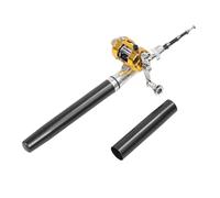 CHICIRIS Asta di Pesca a Penna in Miniatura a Tasca con Tasca con Ganci per Pesci Ruota per Bobina per gli Appassionati di Pesca per il Tempo Libero (BLACK)