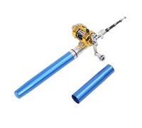 CHICIRIS Asta di Pesca a Penna in Miniatura a Tasca con Tasca con Ganci per Pesci Ruota per Bobina per gli Appassionati di Pesca per il Tempo Libero (BLUE)