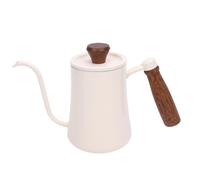 CHICIRIS Bollitore per caffè, Pentola per Birra Manuale in Acciaio Inossidabile da 600 Ml con Scala e Beccuccio Lungo e Stretto, Manico in Legno per il Campeggio Domestico (WHITE)