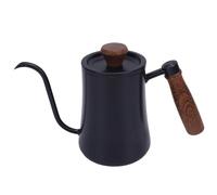 CHICIRIS Bollitore per caffè, Pentola per Birra Manuale in Acciaio Inossidabile da 600 Ml con Scala e Beccuccio Lungo e Stretto, Manico in Legno per il Campeggio Domestico (BLACK)