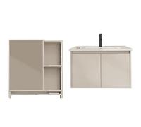 CHICIRIS Elegante Mobiletto da Bagno con Mobiletto per Lavabo e Lavabo, Moderno Pensile per Ambienti Bagno Versatili in Colore Crema con Materiali in Alluminio e Ceramica