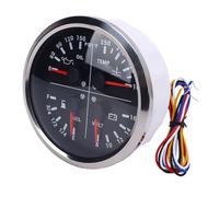 CHICIRIS Indicatore Multifunzione 4 in 1, Voltmetro Livello Carburante Temperatura Acqua Pressione Olio con Retroilluminazione Rossa per Auto, Barca, Moto, Tester Fibra (Quadrante nero Lunetta