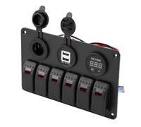 CHICIRIS Pannello Interruttori a Bilanciere a 6 Gruppi LED con Doppio Voltmetro USB Accendisigari per Auto, Barca, Marina, Facile Installazione per Telefoni IOS, Fotocamere, Lettori MP3, 12V 24V