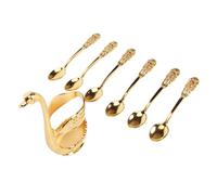 CHICIRIS Porta del Cucchiaio da caffè, Supporto per Cucchiaio con Porta Base 6pcs di caffè Set Squisito Cucchiai di Metallo Decorativo per Torta di Gelato da Dessert Dorato