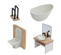 CHICIRIS Set Bagno per Casa delle Bambole in Scala 1:12, Mobile in Legno | Vasca da bagno Toilette Vanità Lavello Portasciugamani Coordinazione occhio-mano Gioca Ragionamento spaziale Layout