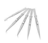 CHICIRIS Set di Pinzette in Acciaio Inossidabile Dal Design Ergonomico per la Saldatura di Gioielli Elettronici, Set di Pinzette Piatte Curve Antistatiche di Forte Precisione, 5 Pezzi