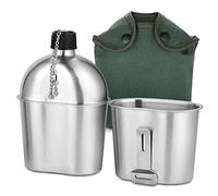 CHICIRIS Vero problema militare con capsula in acciaio inox con maniglia, catena e sacchetto di copertura per campeggio, escursionismo, pacchetti zaino, sopravvivenza