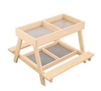Chick Feederr - 14.96x14.96x9.84 Nella Tabella A Doppio Livello | Pollo A Livello Del Suolo | Squirrel In Legno Fatto A Mano | Alimentatore Con 4 Griglia Per Pollame, Anatre, Tacchini, Uccelli Selvati