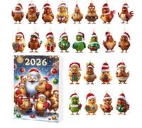 Chicken - 24 Pc Acrylic Pendant | 2026 Countdown | 2D Flat Hanging Ornament Set, 10.24x7.09 In Gift Box, Holiday Party Decor, for Christmas Tree Car Window Home Office