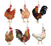 Chicken Christmas Ornaments, 6X Farm Animal Ornaments, Chicken Ornaments for Tree, 2D Acrylic Christmas Chicken Ornament Set Chicken Pendant Decorative Farm Animal Ornaments for Outdoor