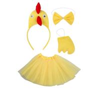 Chicken Costume Accessories, Funny Bowtie Outfit, 3d Chick Dress Set, Soft Cloth Material, Yellow Gauze Skirt, Cosplay Halloween Party Wear, 4.72x9.45x11.81 Inches, Yellow, Single