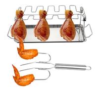 Chicken Leg Rack, Drumstick Holder with Turkey Fork, 17,01 x 5,75 x 5,71 Inches Stainless Steel Roaster Stand, Durable BBQ Grill Accessory for Camping, Backyard and Tailgating