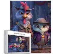 Chicken Owl Detective Combo 1000 pezzi Puzzle per adulti Halloween Elements Art Puzzle colorato fai da te per la decorazione della casa regali puzzle famiglia perfetto per serate di gioco 50 × 70 cm