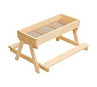 Chicken Picnic Table Feeder, Large Capacity Chicken Feeder, Wooden Mesh Bottom Stand, Keeps Food Fresh Dry for Poultry, Turkey, Duck Flock, Livestock, Wild Farm Coop Backyard Ground, 37,5 x 37,5 x 21