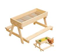 Chicken Picnic Table Feeder, Large Capacity Wooden Feeder, Mesh Bottom Stand, 14,76 x 14,76 x 8,27 pollici, Keeps Food Fresh and Dry, Ideal for Poultry, Turkey, Duck, Livestock, Wild