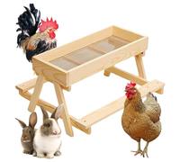 Chicken Picnic Table Feeder, Large Capacity Wooden Stand, Mesh Bottom Design Keeps Food Fresh and Dry, Ideal for Poultry, Turkey, Duck, Livestock, Wild Far, 14.76x14.76x8.27 inches
