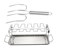Chicken Rack, Drumstick Holder, 17,01 x 5,75 x 5,71 in acciaio , Turkey Fork Included, Roaster Stand for Camping Cookouts, Backyard BBQ, Picnic Events, Tailgating Parties, Grilling Accessories