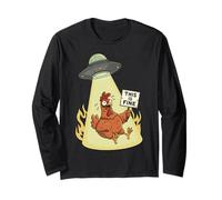Chicken Saying This Is Fine During UFO Maglia a Manica