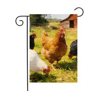 Chickens Hens In Summer Spring Rustic Farm Nature Landscape Bandiere Verticale Resistente Alle Intemperie Flag Colore Vivido Bandiera Da Giardino Per Balcone Festival Feste 30X45Cm