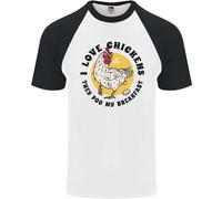 Chickens Poo My Breakfast Funny Food Eggs Uomo S/S Baseball T-Shirt