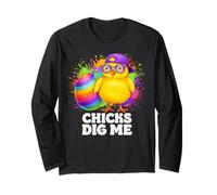 Chicks Dig Me - Occhiali Colorati con Scritta Happy Easter Day Maglia a Manica