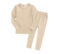 Chickw11 2 Pezzi Pigiama a Maniche Lunghe per Ragazzi e Ragazze Pajama Set 100% Cotone Bambine Ragazzi Stampa Pigiama Set, Regalo per Bambini 2-8 Anni (Albicocca,130cm)