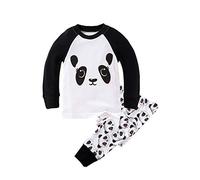 Chickw11 2 Pezzi Pigiama a Maniche Lunghe per Ragazzi e Ragazze Pajama Set 100% Cotone Bambine Ragazzi aeromobili Stampa Pigiama Set, Regalo per Bambini 1-8 Anni (Panda,4T)