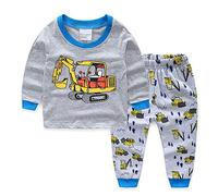 Chickw11 2 Pezzi Pigiama a Maniche Lunghe per Ragazzi e Ragazze Pajama Set 100% Cotone Bambine Ragazzi Stampa Pigiama Set, Regalo per Bambini 2-7 Anni (Escavatore Giallo,100cm)