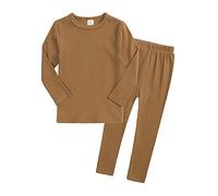 Chickw11 2 Pezzi Pigiama a Maniche Lunghe per Ragazzi e Ragazze Pajama Set 100% Cotone Bambine Ragazzi Stampa Pigiama Set, Regalo per Bambini 2-8 Anni (Marrone,130cm)