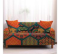 Chickw11 Copridivano Elastico 1/2/3/4 Posti, Moda Colore 3D Mandala Patchwork Stile Nordico, Protettore Universale Braccioli Sofa Ideale per Poltrone Mobili (Arancia, 4 Posti)
