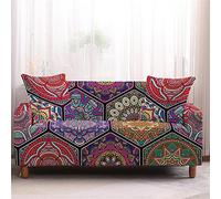 Chickw11 Copridivano Elastico 1/2/3/4 Posti, Moda Colore 3D Mandala Patchwork Stile Nordico Protettore Universale Braccioli Sofa Ideale per Poltrone Mobili (Rosso, 4 Posti)