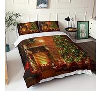 Chickw11 Natale Biancheria da Letto, 3 Pezzi Microfibra 3D Set di Biancheria da Letto con Copripiumino e Federa per Letto Singolo Matrimoniale King Size (Festa di Natale,220x240cm)