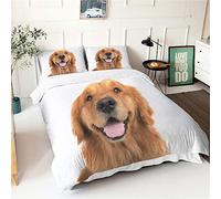 Chickw11 Set Biancheria da Letto Matrimoniale 4 Pezzi, Set Copripiumino Set 3D Stampa Microfibra Copripiumini Parure da Letto con Copripiumino e Federe e Lenzuolo (Golden Retriever,200x200cm)