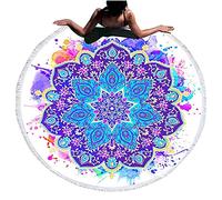 Chickw11 Telo Mare Grande Asciugamano da Spiaggia Rotondo in Microfibra,Asciugatura Rapid Telo da Campeggio per Yoga Piscina Picnic e Bagno-Stampa Mandala 3D (Diametro 150cm/59,Blu Viola)
